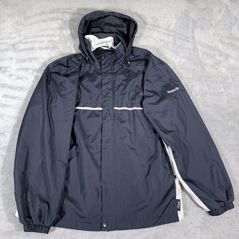 Reebok Lightweight Embroidered Logo Zipper Button up Hood Jacket Size Large Mens